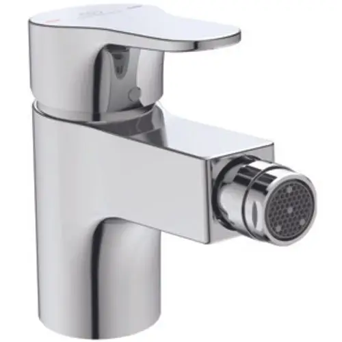 Chromene Bidetarmatur von Ideal Standard mit einem Hebel zur Temperaturregelung und einem Auslass für Wasser.